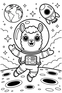 Kolorowanka do druku - Lama astronautka na Księżycu (PDF)