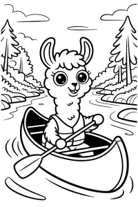 Kolorowanka do druku - Lama w kajaku na spływie rzeką (PDF)