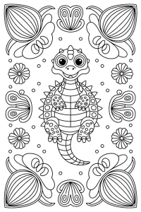 Kolorowanka do druku - Mandala mały smok w ogrodzie (PDF)