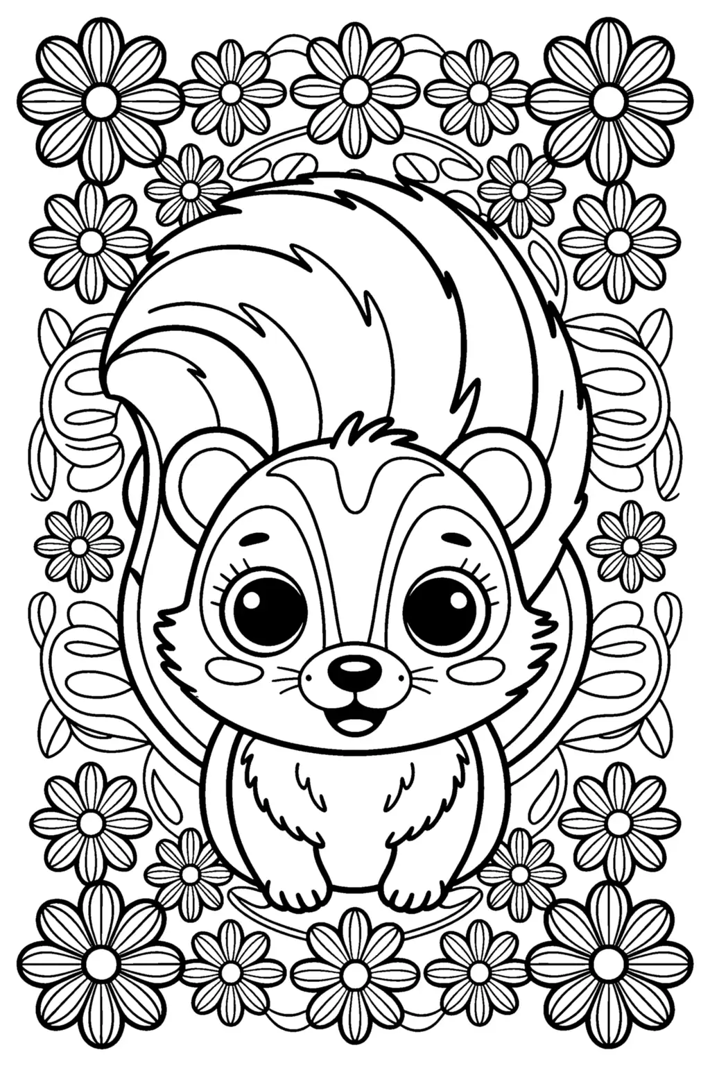 Pobierz PDF mandala slodki skunks w kwiatach darmowa kolorowanka do druku
