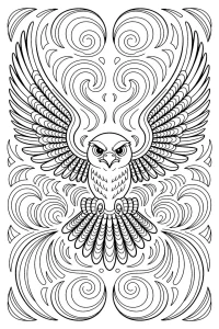 Kolorowanka do druku - Mandala sowa z rozpostartymi skrzydłami (PDF)
