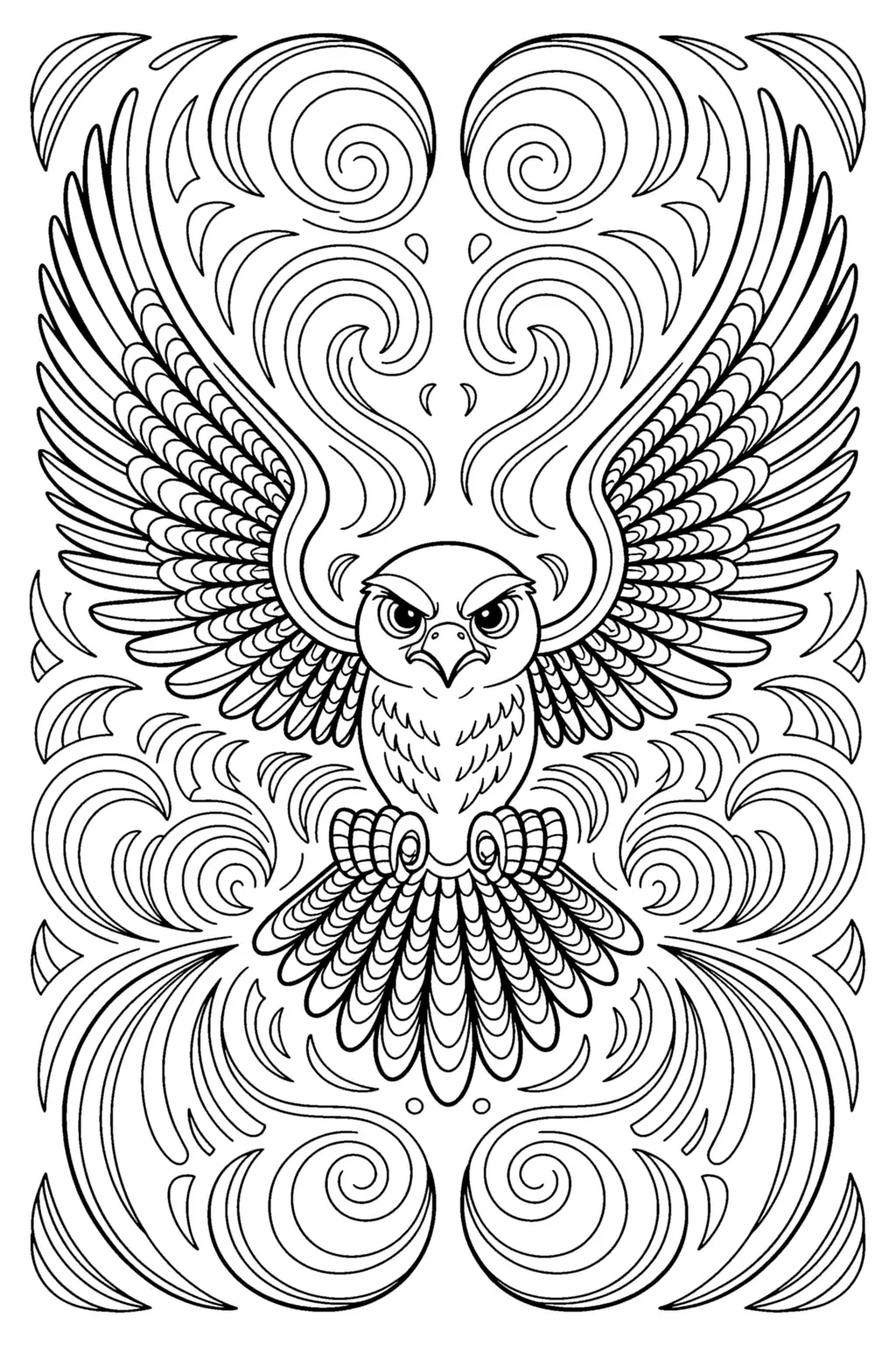 Pobierz PDF mandala sowa z rozpostartymi skrzydlami darmowa kolorowanka do druku