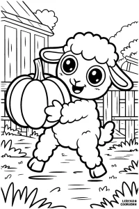 Kolorowanka do druku - Owieczka z dynią na farmie (PDF)