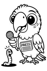 Kolorowanka do druku - Papuga reporter przeprowadza wywiad (PDF)