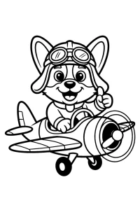 Kolorowanka do druku - Piesek Corgi w samolocie (PDF)