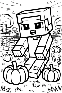 Kolorowanka do druku - Postać z Minecraft na farmie dyń (PDF)