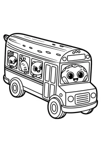 Kolorowanka do druku - Warzywny autobus szkolny (PDF)