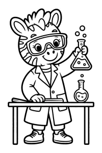 Kolorowanka do druku - Zebra naukowiec w laboratorium (PDF)