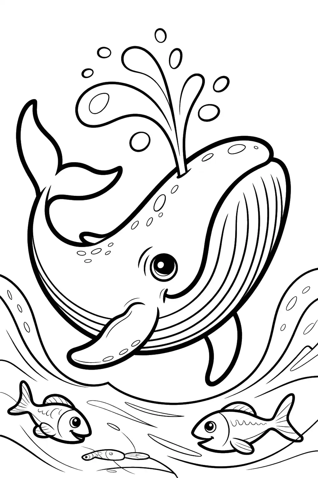 Ballena y fuente de agua en el mar - Dibujo para colorear para imprimir