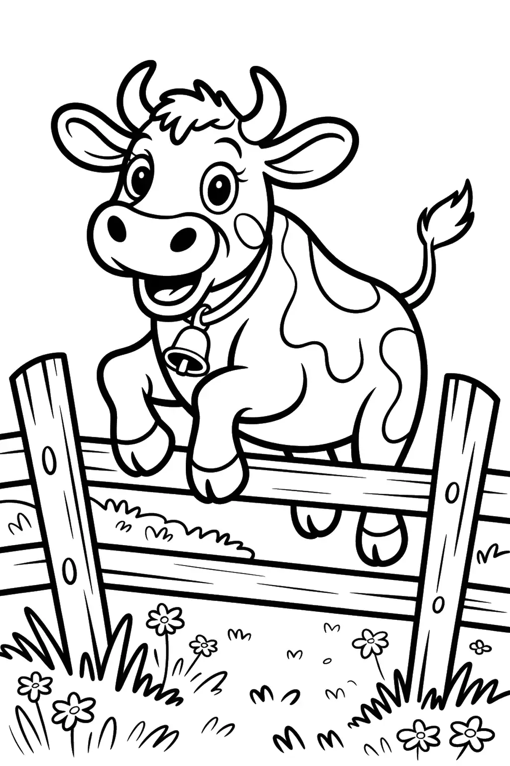 Vache sautant par-dessus une clôture - Coloriage à imprimer