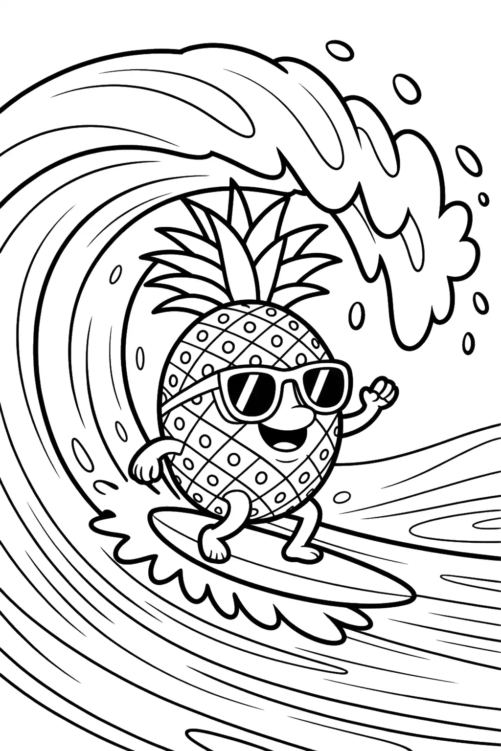 Ananas w okularach na fali - Kolorowanka do druku