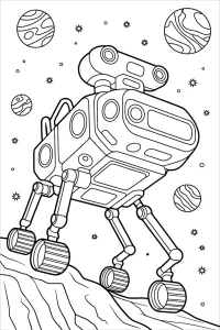 Mobiler Rover auf felsiger Planet - Malvorlage zum Ausdrucken
