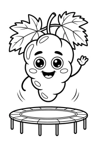 Uśmiechnięte winogrono skacze nad trampoliną - Kolorowanka do druku