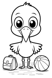 Stork with Backpack and Ball - Printable coloring page