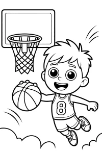 Niño con balón bajo la canasta Niño con balón bajo la canasta - Dibujo para colorear para imprimir