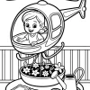 Girl in Helicopter Over Flowers - Printable coloring page