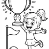 Girl with Trophy and Ball - Printable coloring page