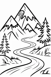 Paysage de montagne avec chemin sinueux Paysage de montagne avec chemin sinueux - Coloriage à imprimer