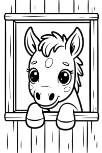Horse Looking Through Wooden Window - Printable coloring page