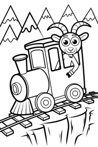 Chèvre dans le train sous les montagnes - Coloriage à imprimer