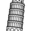 Schiefer Turm von Pisa lächelt - Malvorlage zum Ausdrucken