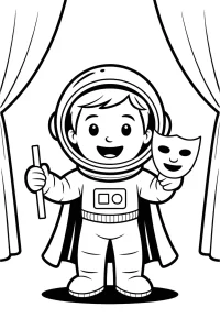 Mały astronauta z teatralną maską Mały astronauta z teatralną maską - Kolorowanka do druku