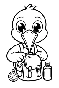 Kleiner Storch mit offenem Rucksack - Ausmalbild zum Ausdrucken