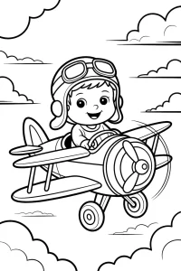 Petit pilote dans un biplan Petit pilote dans un biplan - Coloriage à imprimer