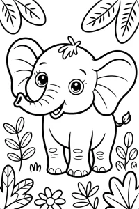 Petit éléphant à trompe enroulée - Coloriage à imprimer
