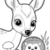Young Deer with Hedgehog - Printable coloring page