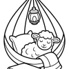 Sheep in a Hanging Basket with Lamp - Printable coloring page