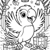 Parrot Under Festive Arch with Gifts - Printable coloring page