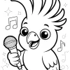 Papuga z mikrofonem i nutami - Kolorowanka do druku