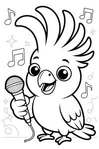 Papuga z mikrofonem i nutami