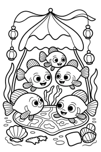 Five Fish Under a Wavy Canopy - Printable coloring page