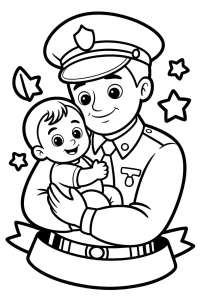 Police Officer with Child and Ribbon - Printable coloring page