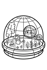 Plants in a Space Glass Dome - Printable coloring page