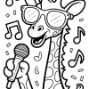 Śpiewająca żyrafa w dużych okularach - Kolorowanka do druku