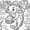 Silure avec tasse et serviettes - Coloriage à imprimer