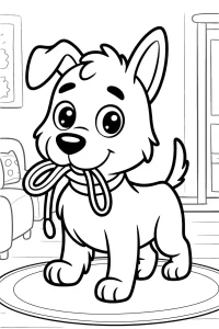 Puppy with Tug Toy on Carpet - Printable coloring page