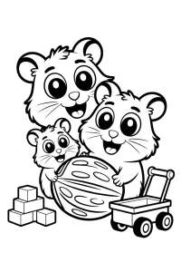Three Hamsters with a Big Ball - Printable coloring page
