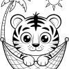 Tiger Cub Relaxing in a Hammock - Printable coloring page