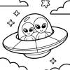 UFO with Aliens and Stars - Printable coloring page