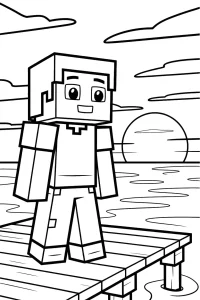 Uśmiechnięta postać Minecraft na pomoście - Kolorowanka do druku