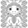 Smiling Frog Surrounded by Mandala Leaves - Printable coloring page