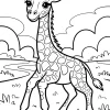 Smiling Giraffe in a Meadow - Printable coloring page