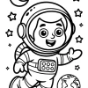 Uśmiechnięty astronauta wśród gwiazd i Ziemi - Kolorowanka do druku