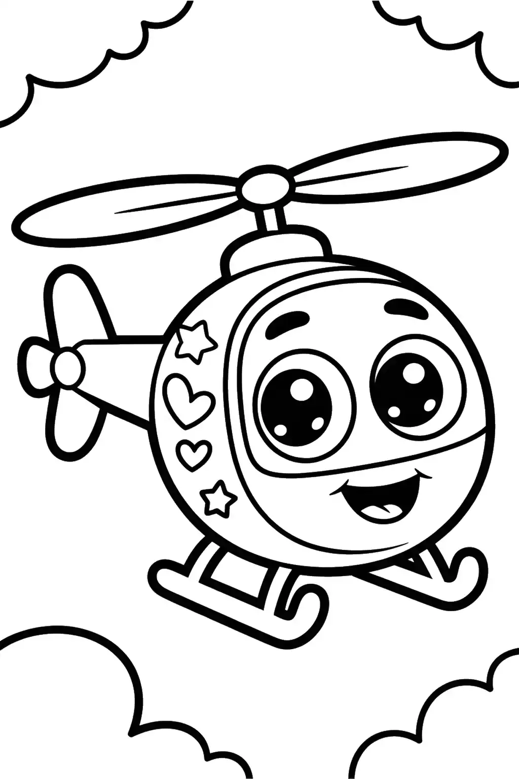 Hélicoptère souriant dans les nuages - Coloriage à imprimer