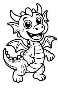 Petit dragon souriant avec ailes déployées - Coloriage à imprimer