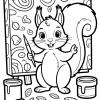 Cheerful Squirrel with Brush and Easel - Printable coloring page